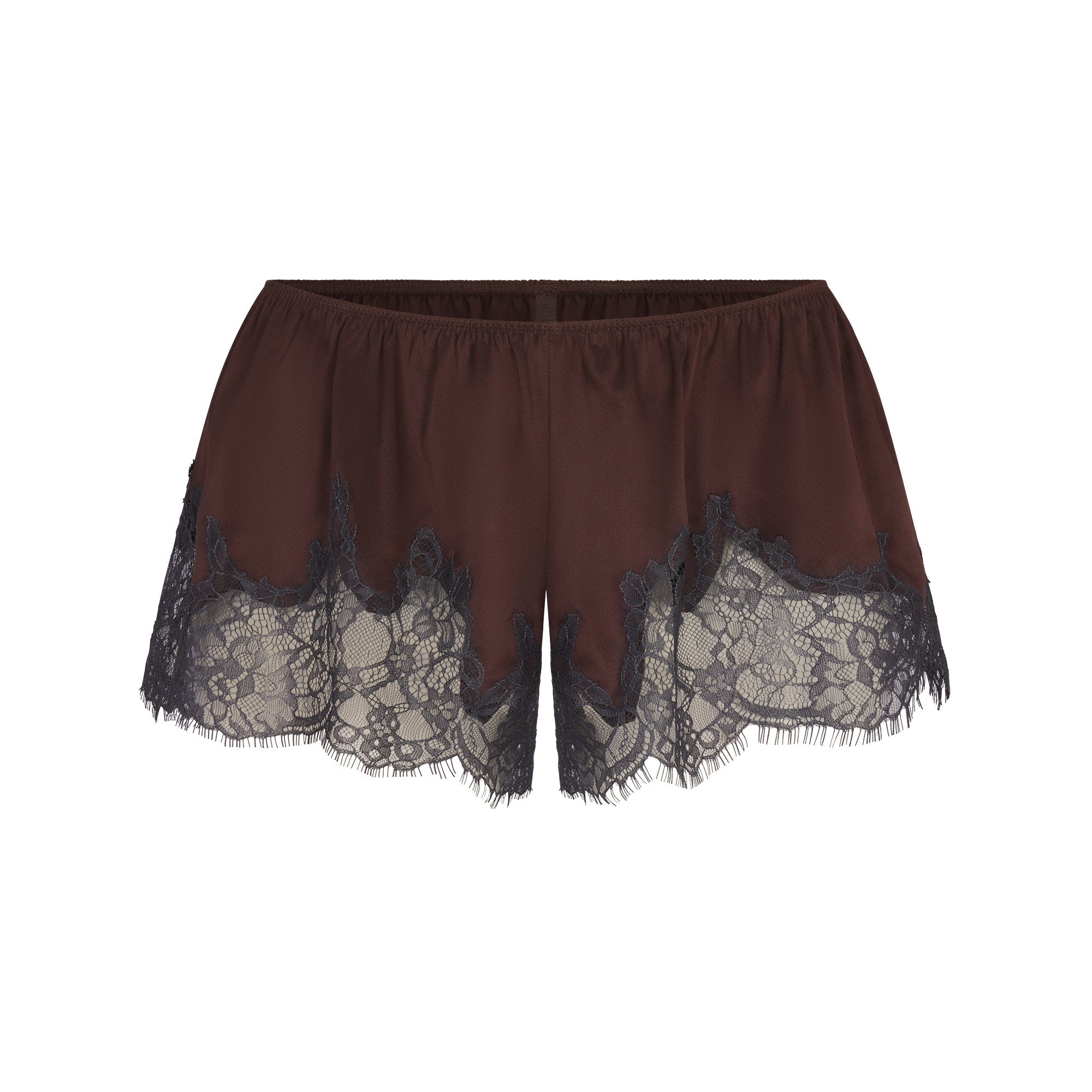 SILK LACE GARTER CAMI AND SHORT SET | ESPRESSO CONTRAST