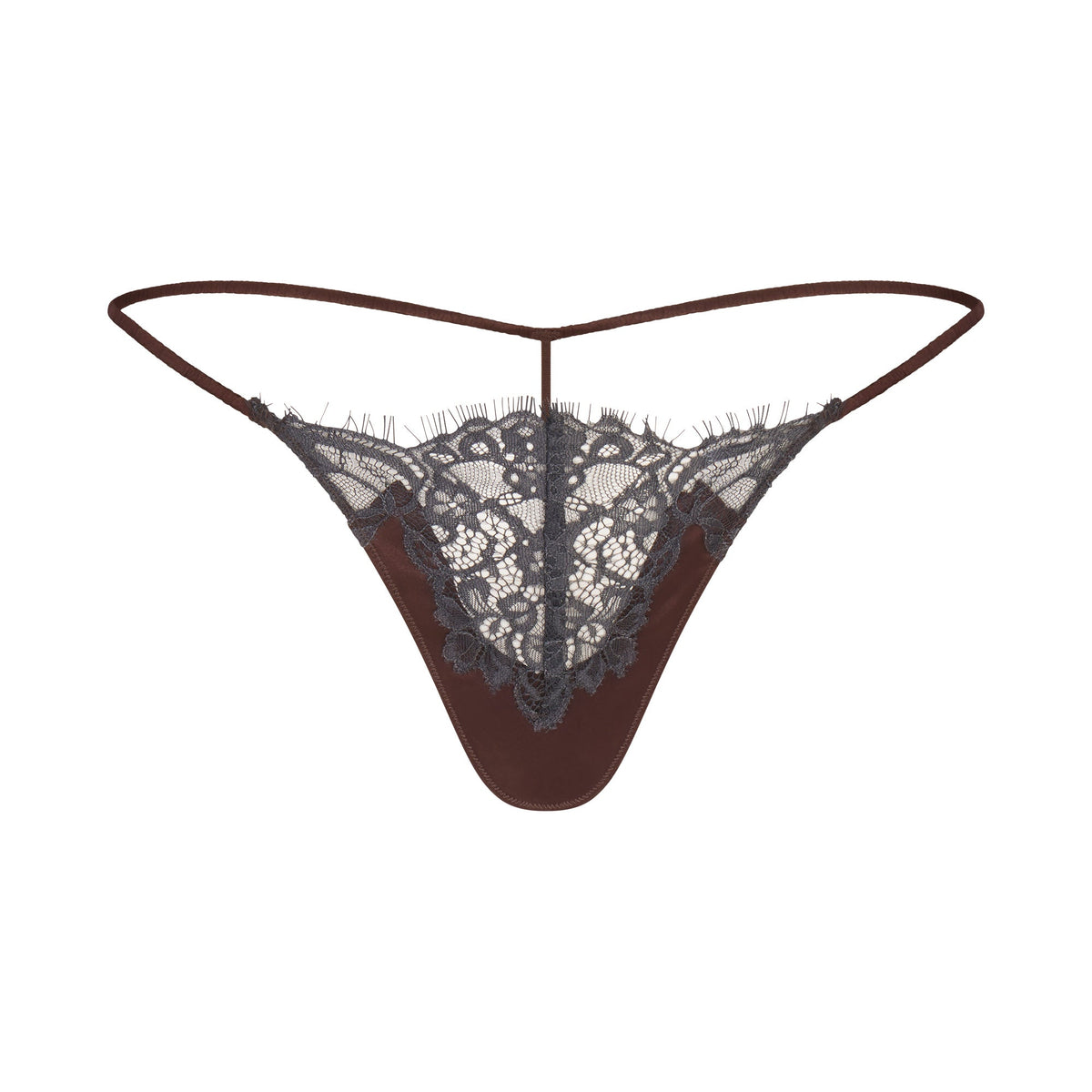 SILK LACE STRING THONG | ESPRESSO CONTRAST