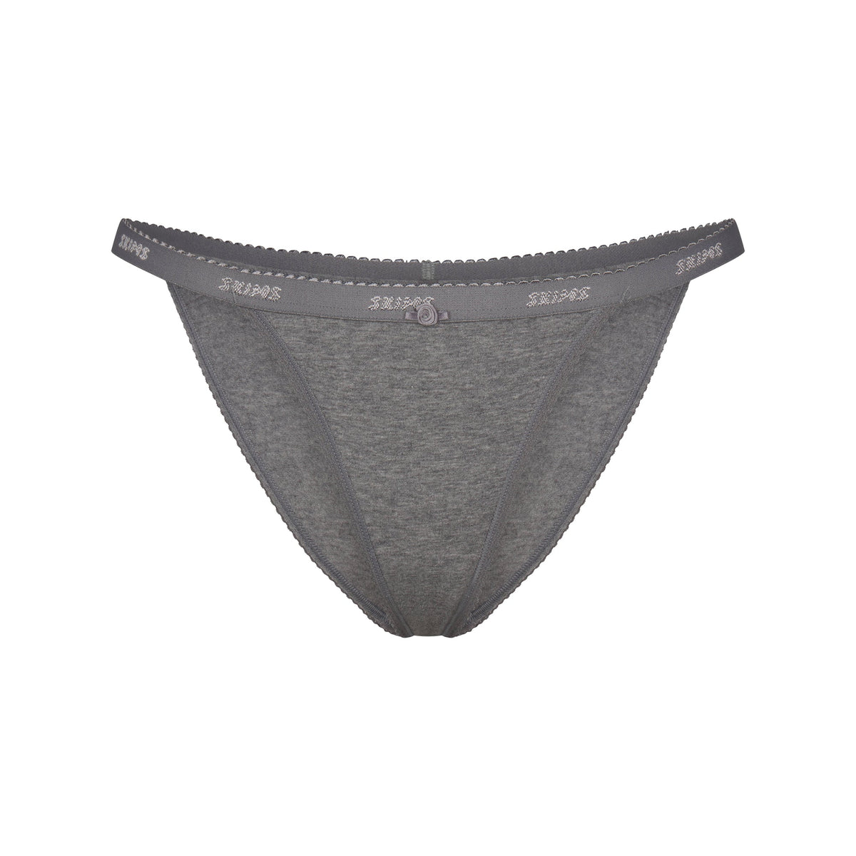 LIGHTWEIGHT COTTON LOGO PICOT STRING BIKINI | DARK HEATHER GREY