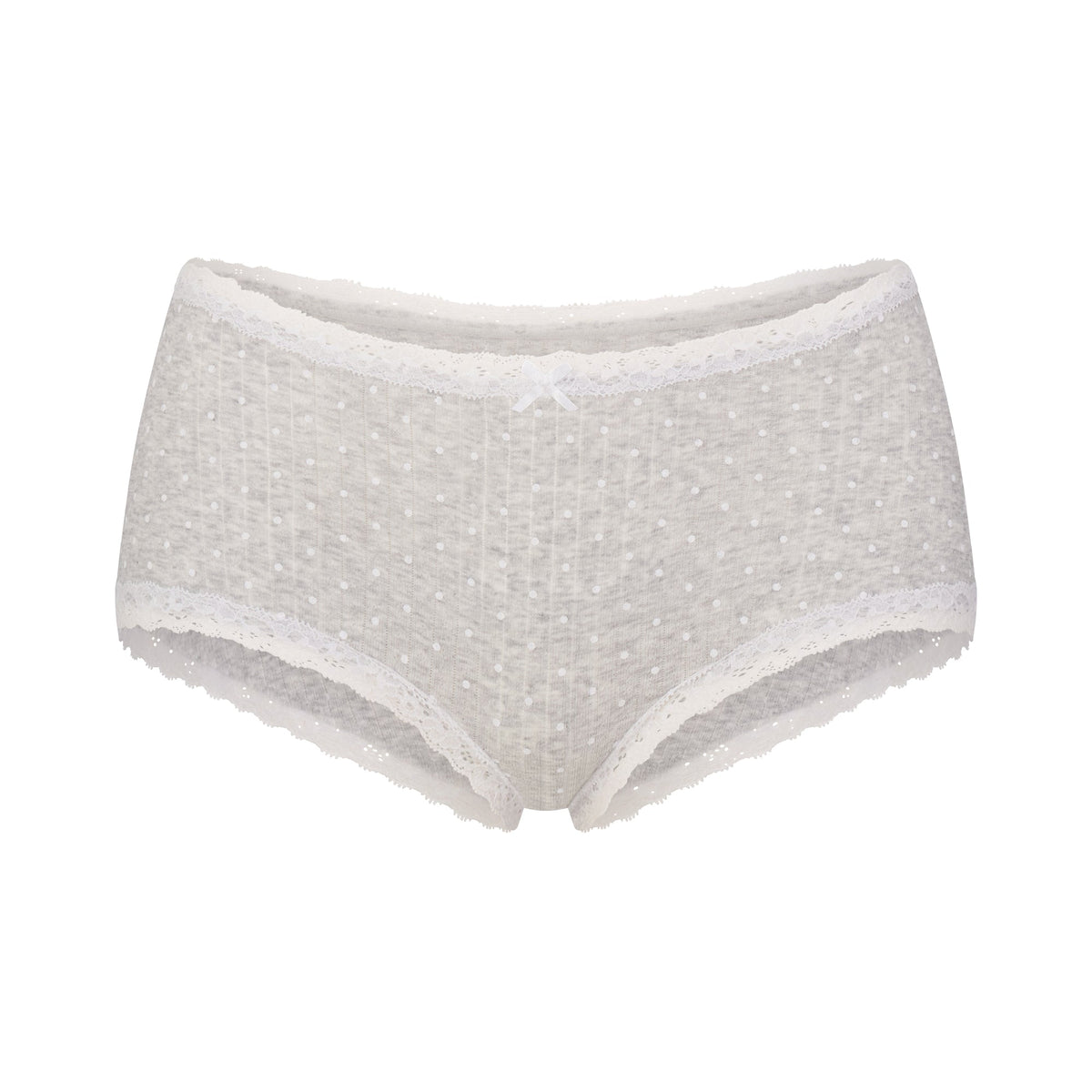 LIGHTWEIGHT COTTON POINTELLE LACE BOY SHORT | LIGHT HEATHER GREY PIN DOT