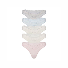 FITS EVERYBODY LACE DIPPED THONG 5-PACK | IVORY PEARL BOW MULTI