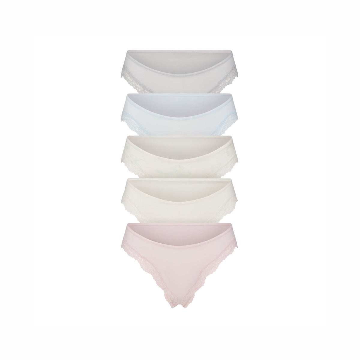 FITS EVERYBODY LACE CHEEKY TANGA 5-PACK | IVORY PEARL BOW MULTI
