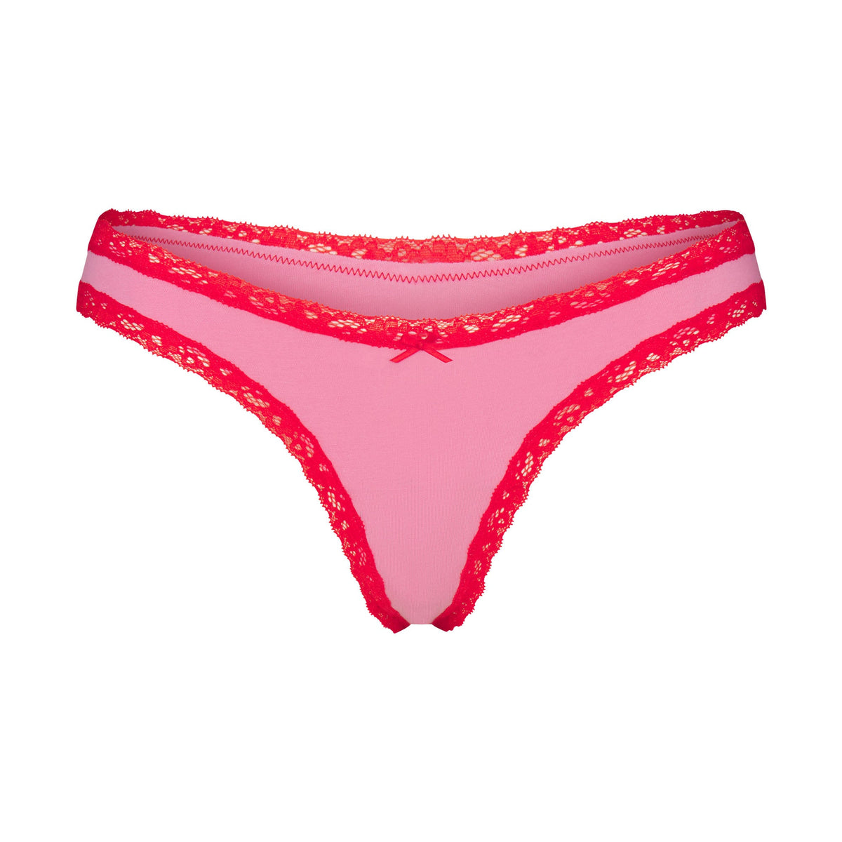 LIGHTWEIGHT COTTON LACE THONG | CARNATION CONTRAST