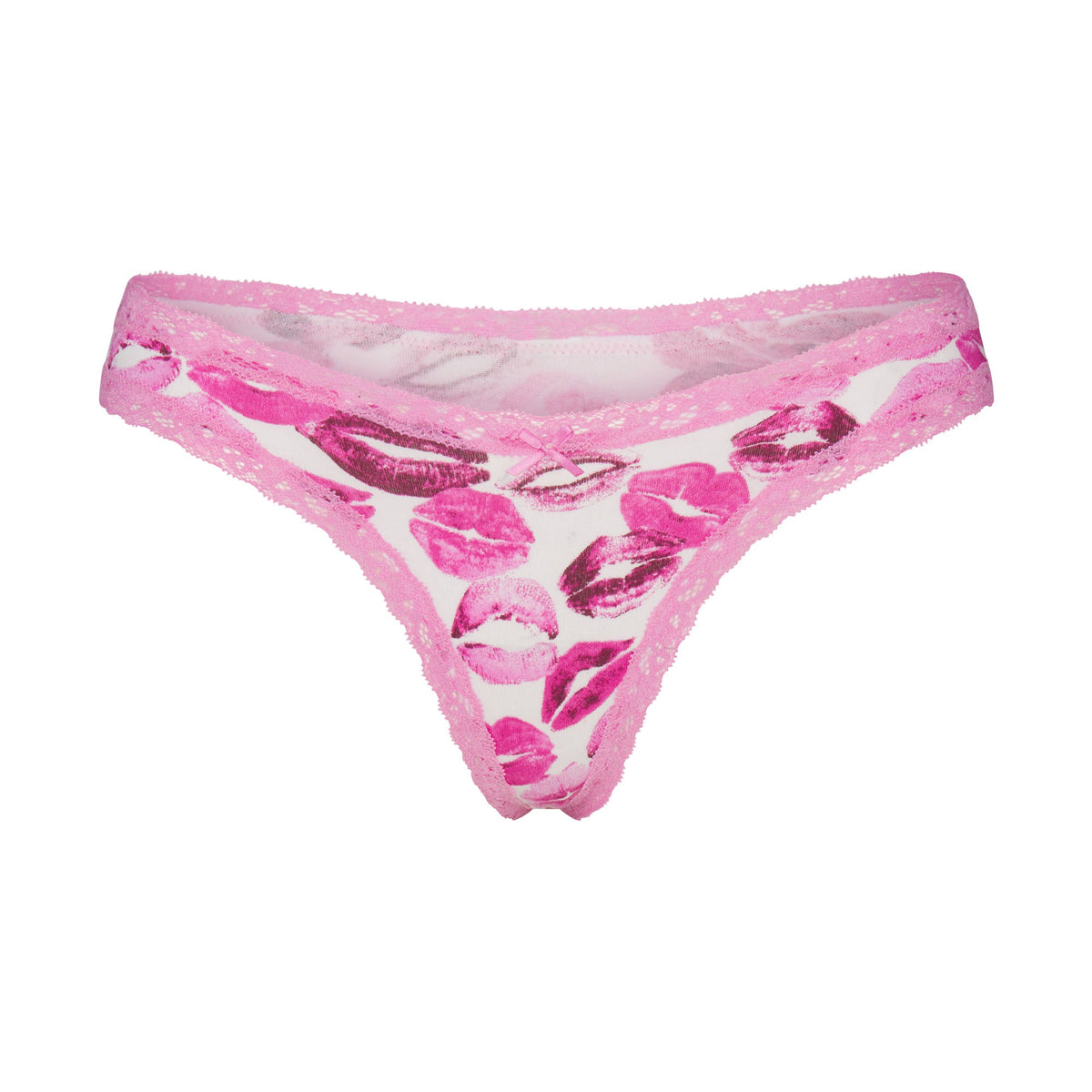 LIGHTWEIGHT COTTON LACE THONG | PINK ALLOVER LIPSTICK