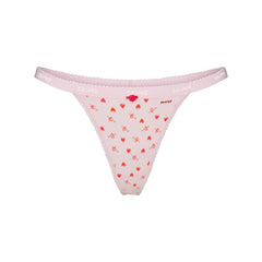 LIGHTWEIGHT COTTON LOGO PICOT THONG | BABY PINK ARROWED HEARTS