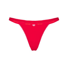 LIGHTWEIGHT COTTON LOGO PICOT THONG | RUBY TONAL