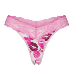 LIGHTWEIGHT COTTON WIDE LACE THONG | PINK ALLOVER LIPSTICK