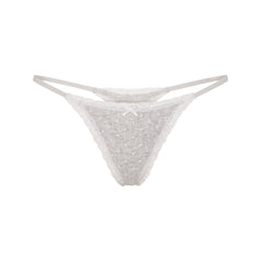 LIGHTWEIGHT COTTON POINTELLE LACE STRING THONG | LIGHT HEATHER GREY PIN DOT