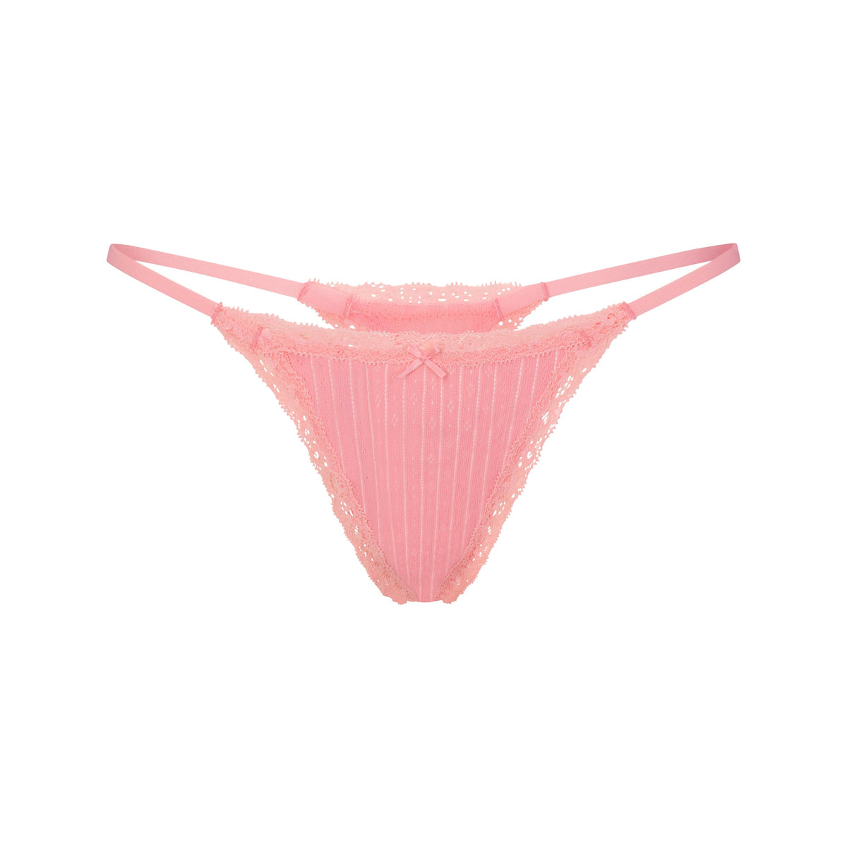 LIGHTWEIGHT COTTON POINTELLE LACE STRING THONG | MELON TONAL