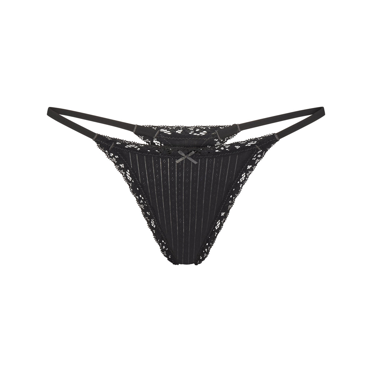 LIGHTWEIGHT COTTON POINTELLE LACE STRING THONG | SOOT TONAL