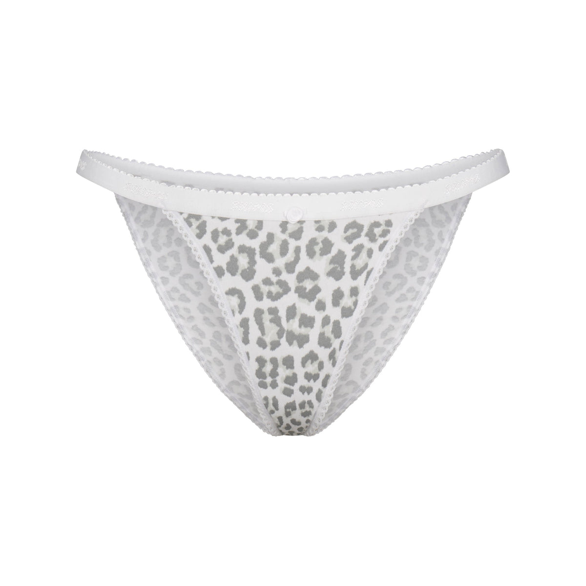 LIGHTWEIGHT COTTON LOGO PICOT STRING BIKINI | SNOW LEOPARD PRINT