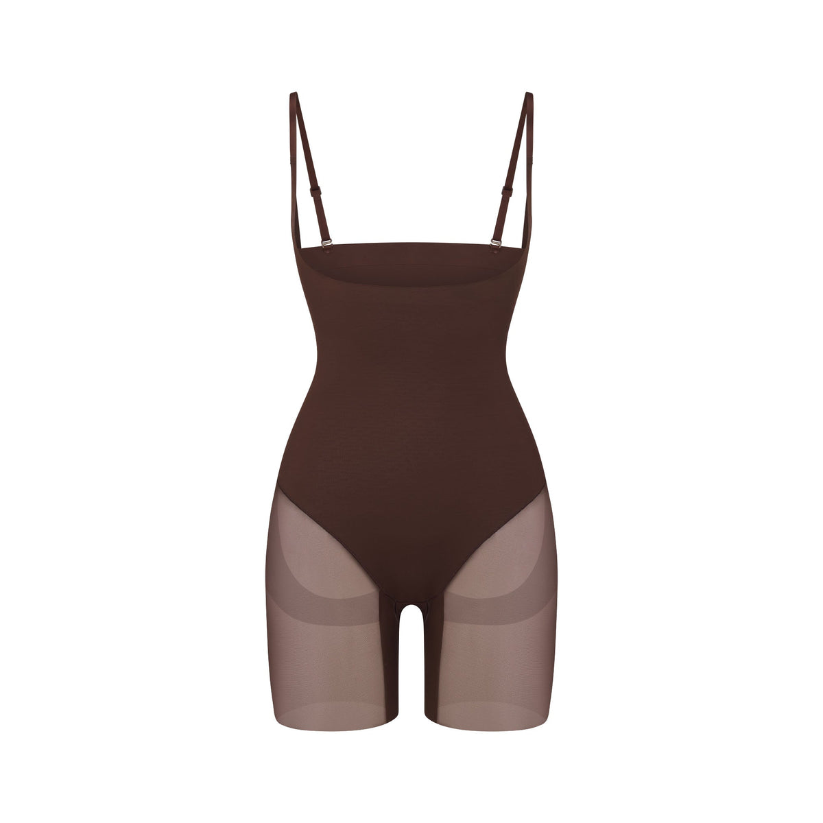 POWER MESH SHAPEWEAR CORE SCULPT OPEN BUST MID THIGH BODYSUIT | COCOA