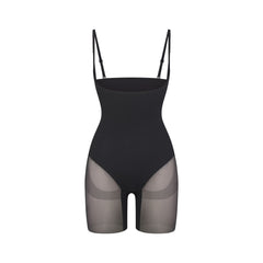 POWER MESH SHAPEWEAR CORE SCULPT OPEN BUST MID THIGH BODYSUIT | ONYX