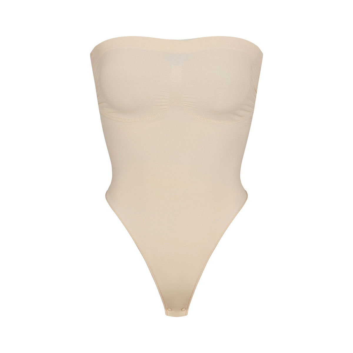 SEAMLESS SCULPT STRAPLESS THONG BODYSUIT | SAND