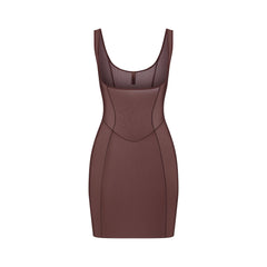POWER MESH SHAPEWEAR OPEN BUST SLIP DRESS | COCOA