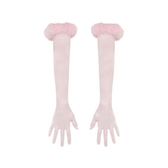 SILK FEATHER TRIM GLOVES | CHERRY BLOSSOM