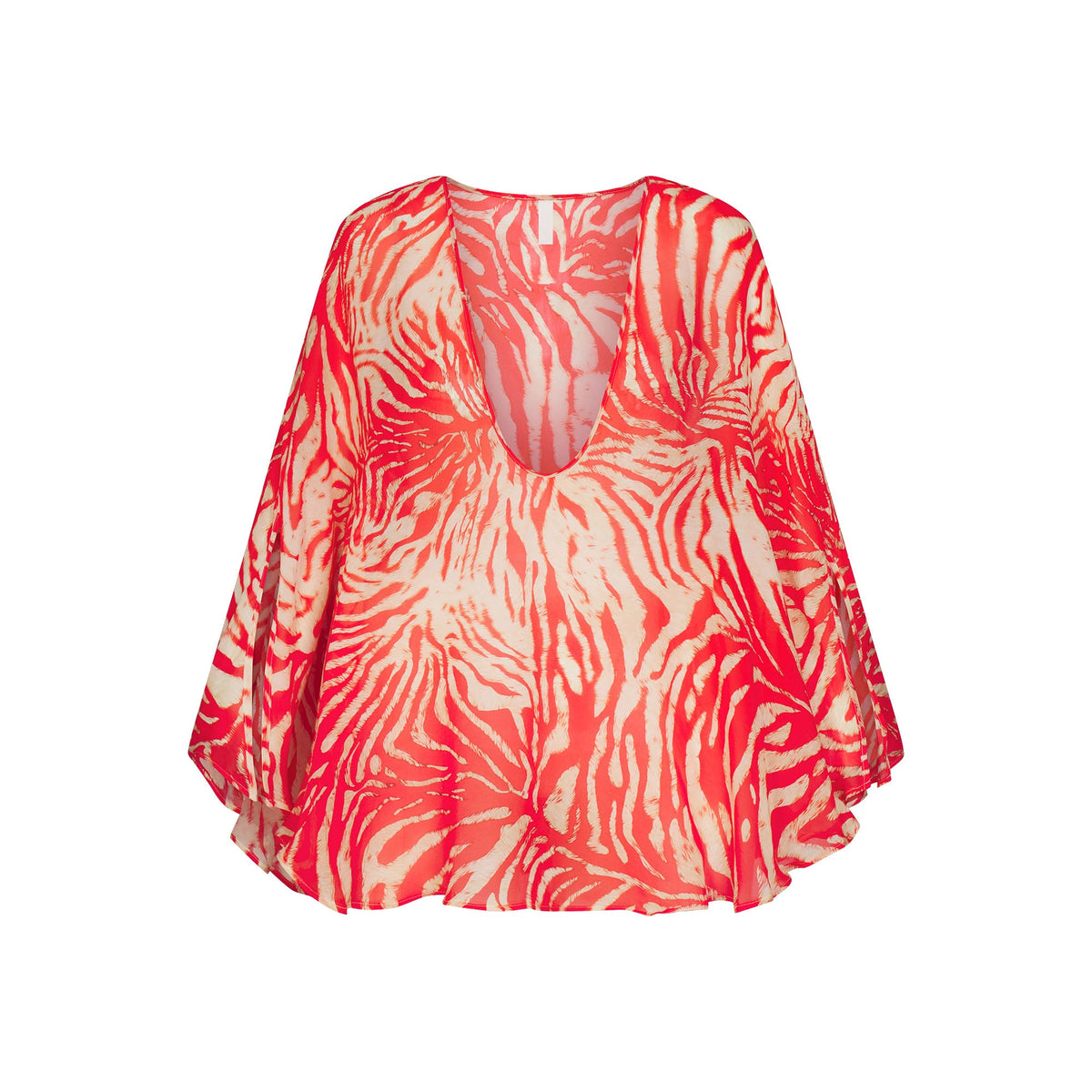 SWIM COVER-UPS SHEER MINI KAFTAN | CARMINE ZEBRA PRINT