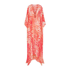 SWIM COVER-UPS SHEER LONG KAFTAN | CARMINE ZEBRA PRINT