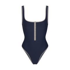 SIGNATURE SWIM SNAP FRONT ONE PIECE | NAVY CONTRAST