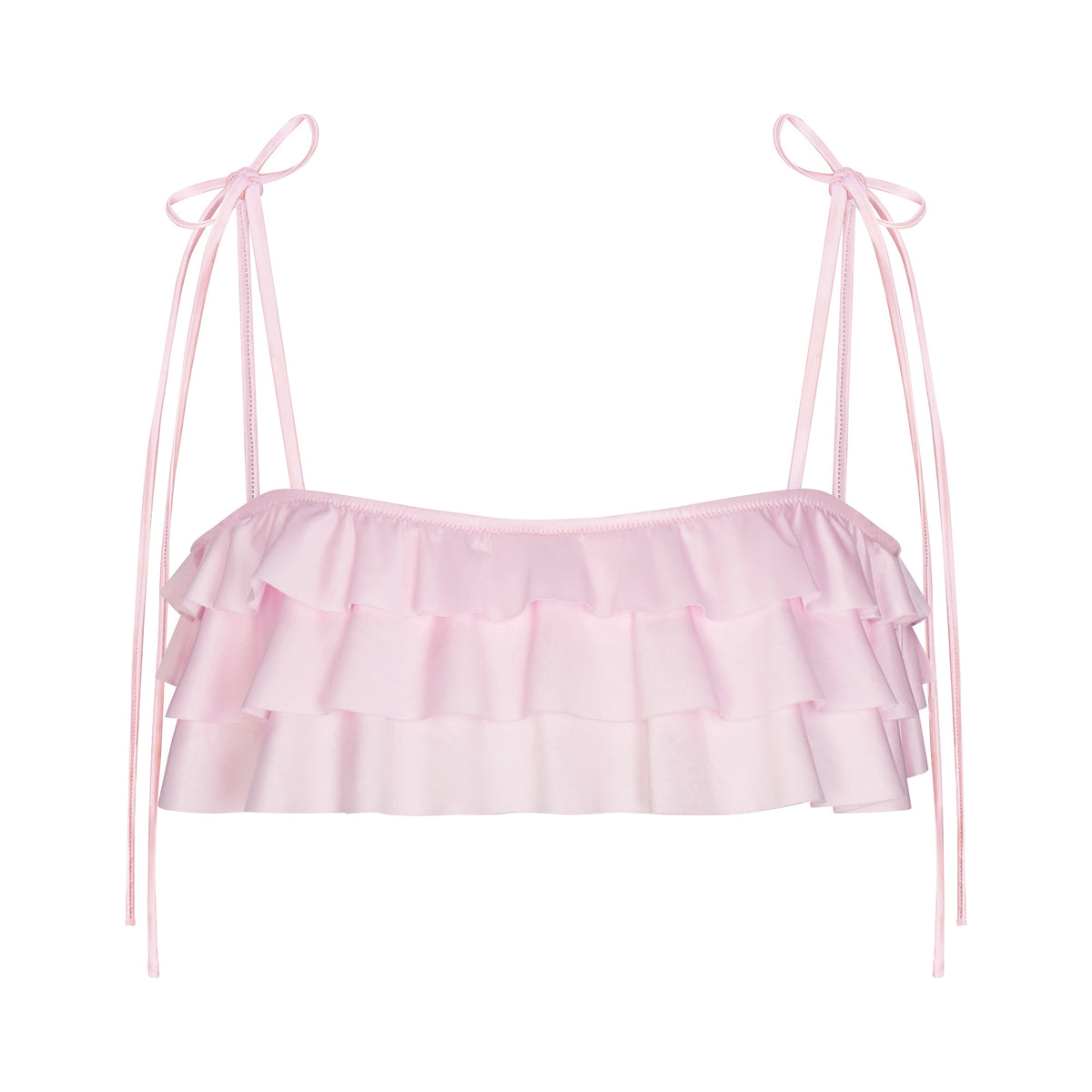 SATIN SWIM RUFFLE BIKINI TOP | CHERRY BLOSSOM