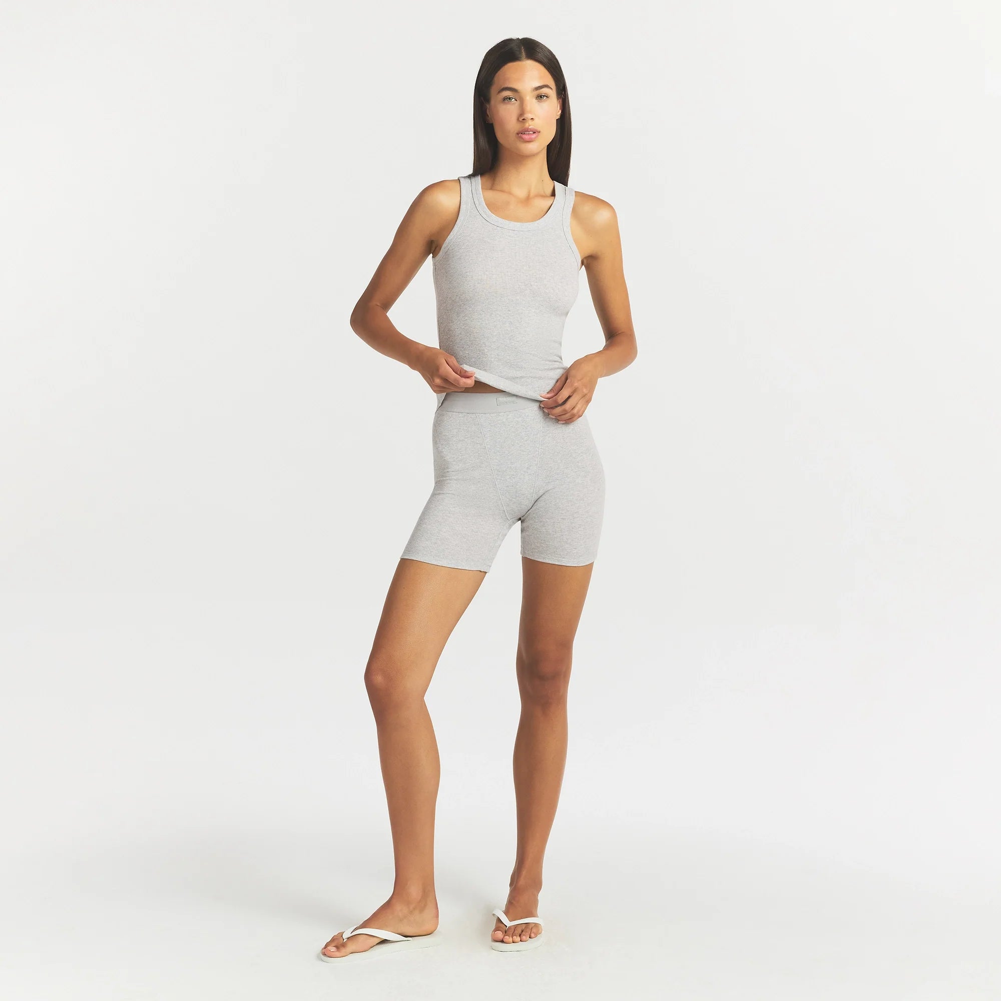 COTTON RIB SCOOP NECK TANK | LIGHT HEATHER GREY