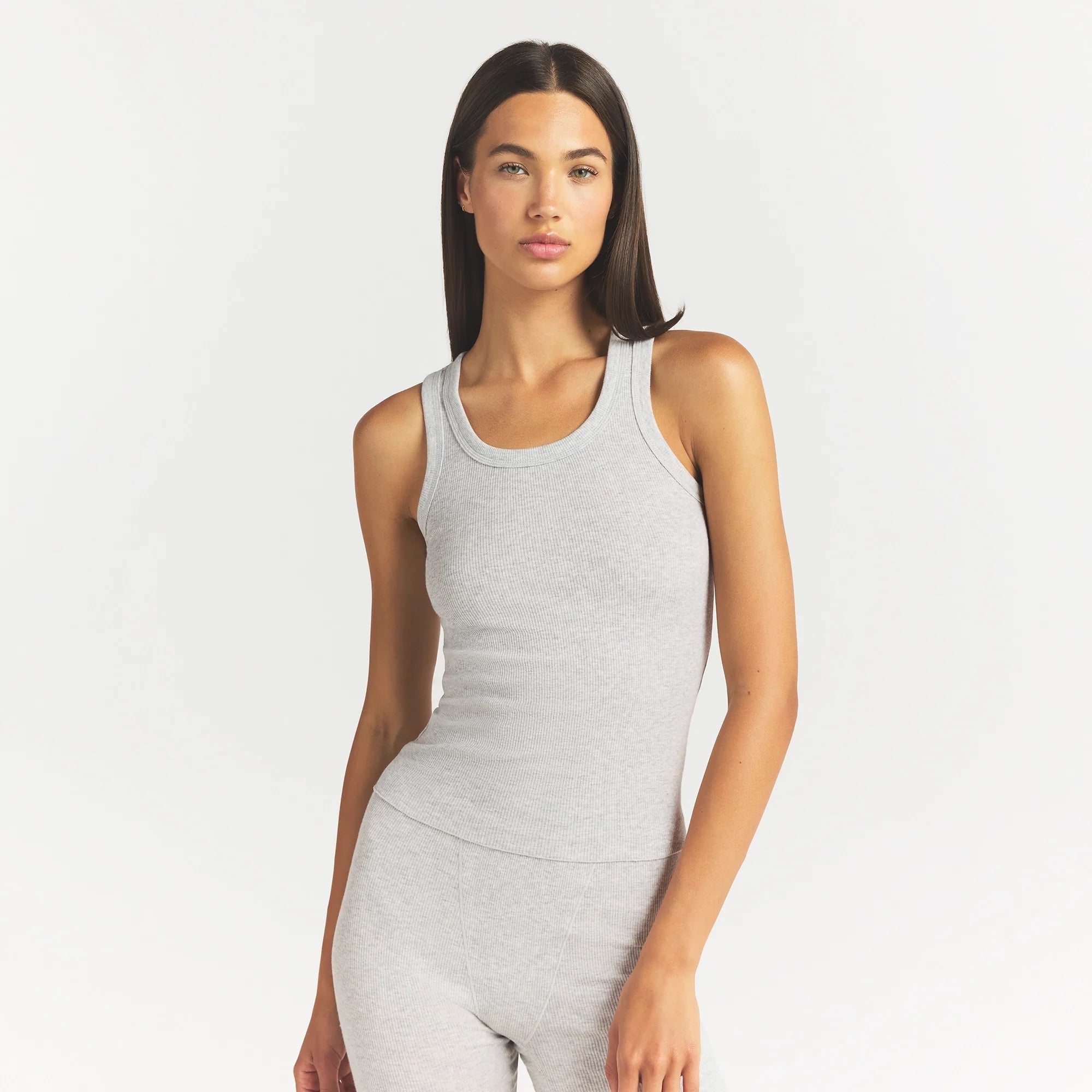 COTTON RIB SCOOP NECK TANK | LIGHT HEATHER GREY