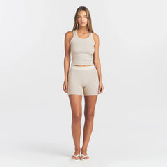 COTTON RIB SCOOP NECK TANK | STONE