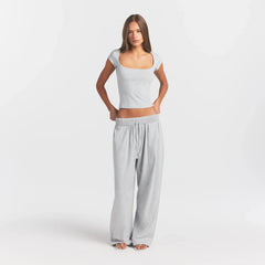 COTTON JERSEY SCOOP NECK T-SHIRT | LIGHT HEATHER GREY