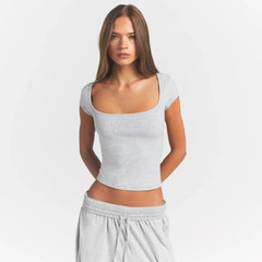 COTTON JERSEY SCOOP NECK T-SHIRT | LIGHT HEATHER GREY