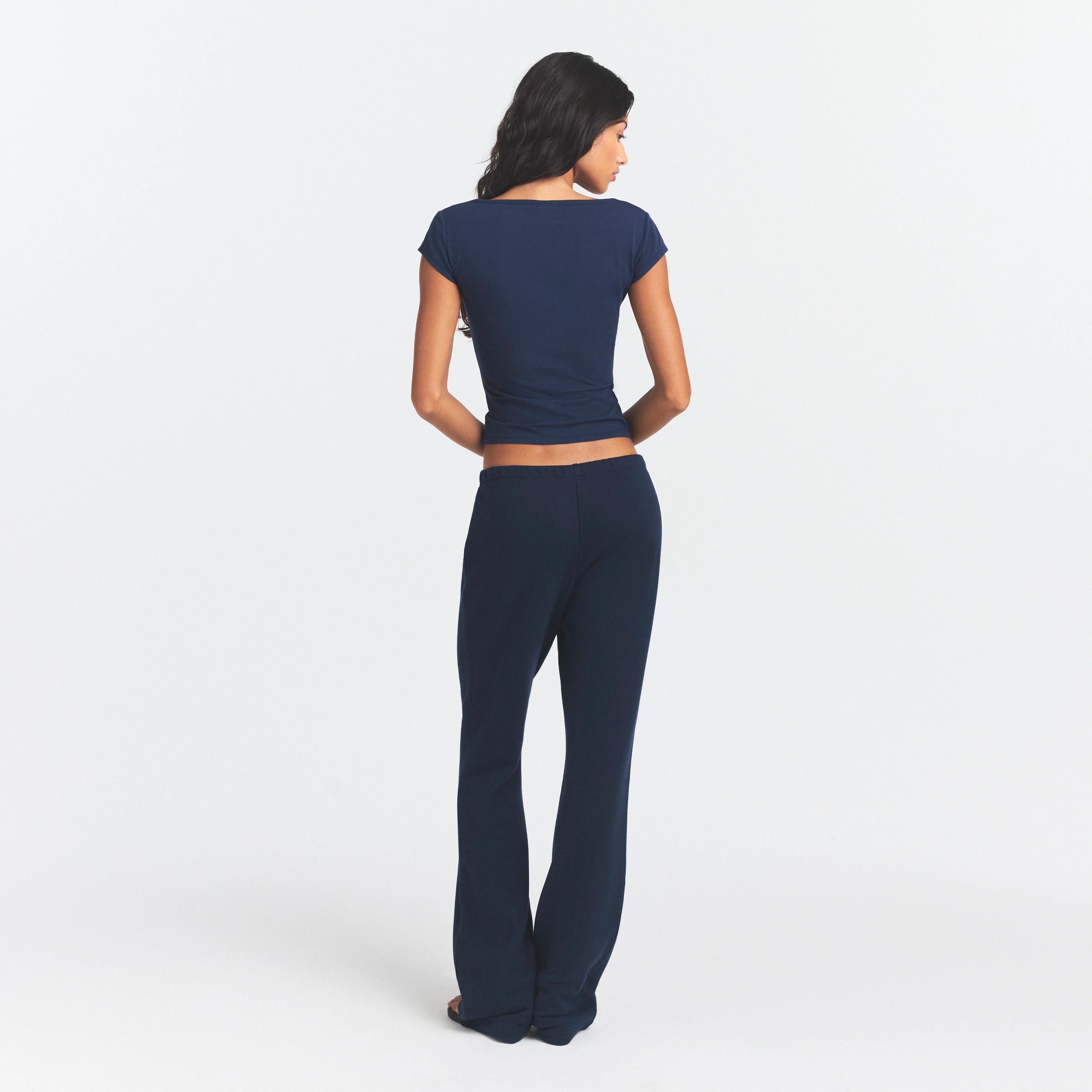 COTTON JERSEY SCOOP NECK T-SHIRT | NAVY