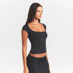 COTTON JERSEY SCOOP NECK T-SHIRT | SOOT