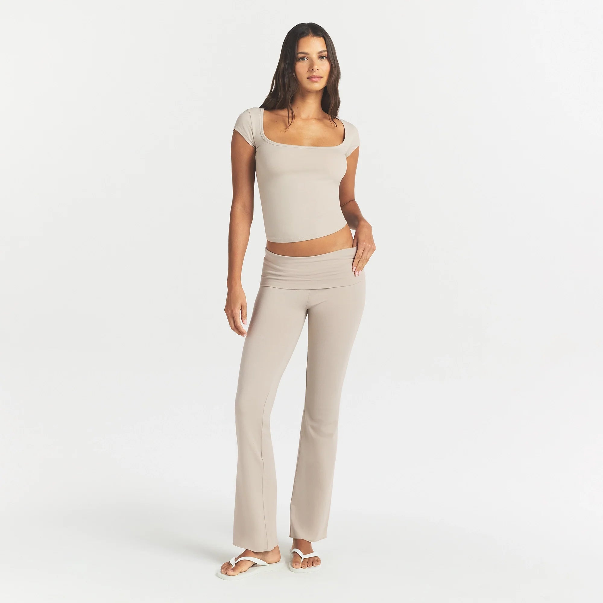 COTTON JERSEY SCOOP NECK T-SHIRT | STONE