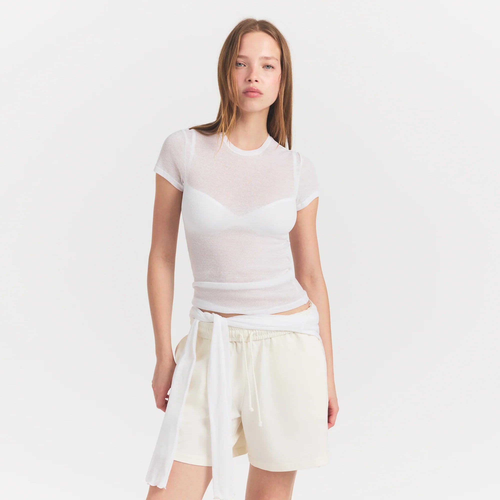 SHEER RIB T-SHIRT | SNOW