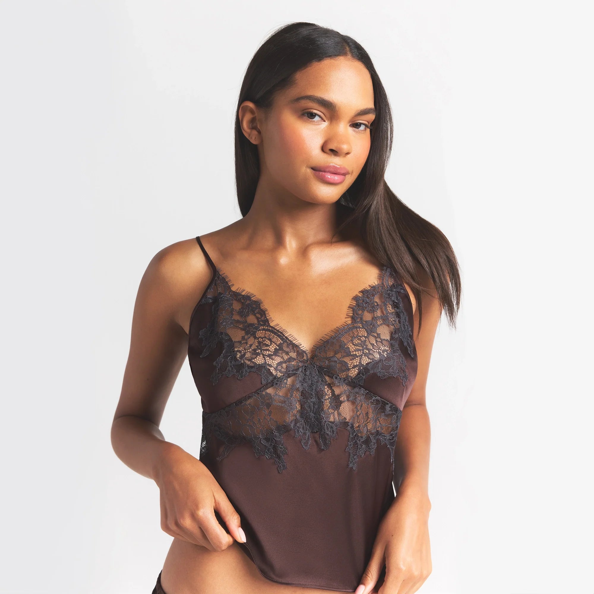 SILK LACE CAMI | ESPRESSO CONTRAST