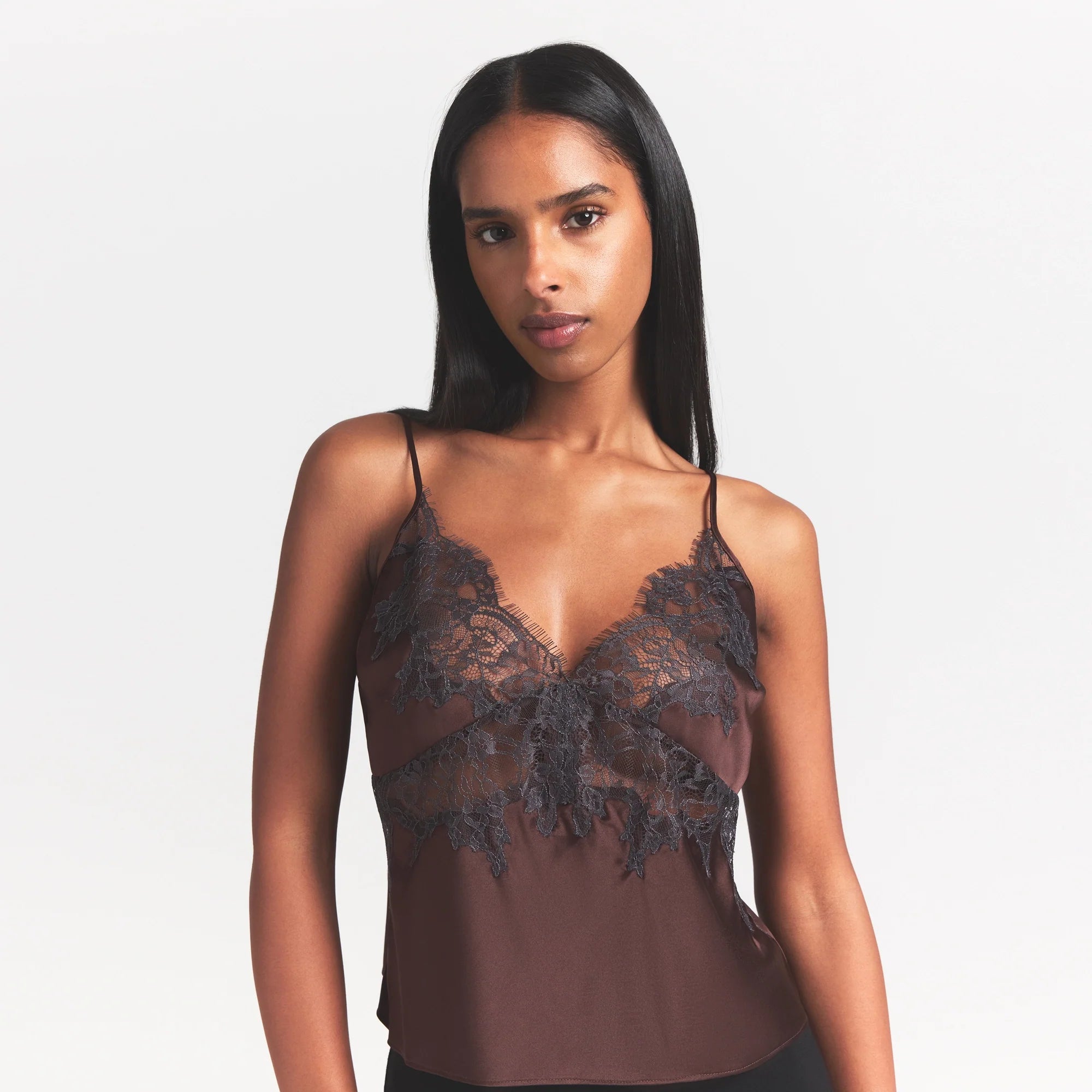 SILK LACE CAMI | ESPRESSO CONTRAST