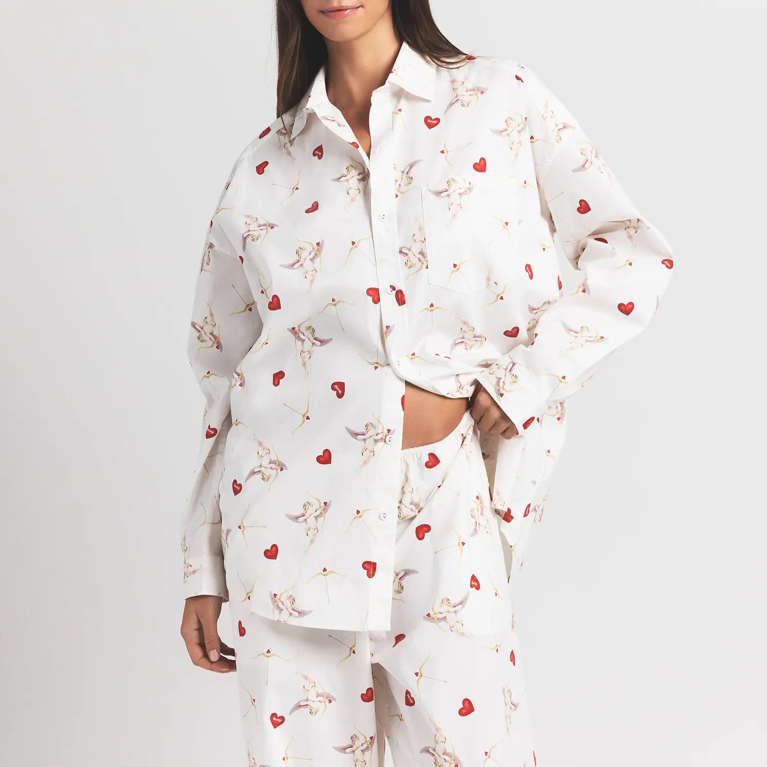 COTTON POPLIN OVERSIZED SLEEP SET | MARBLE CHERUB PRINT