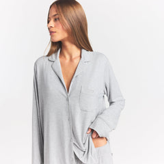 SKIMS SLEEP LONG SLEEVE BUTTON UP SET | LIGHT HEATHER GREY
