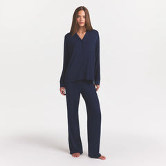 SKIMS SLEEP LONG SLEEVE BUTTON UP SET | NAVY