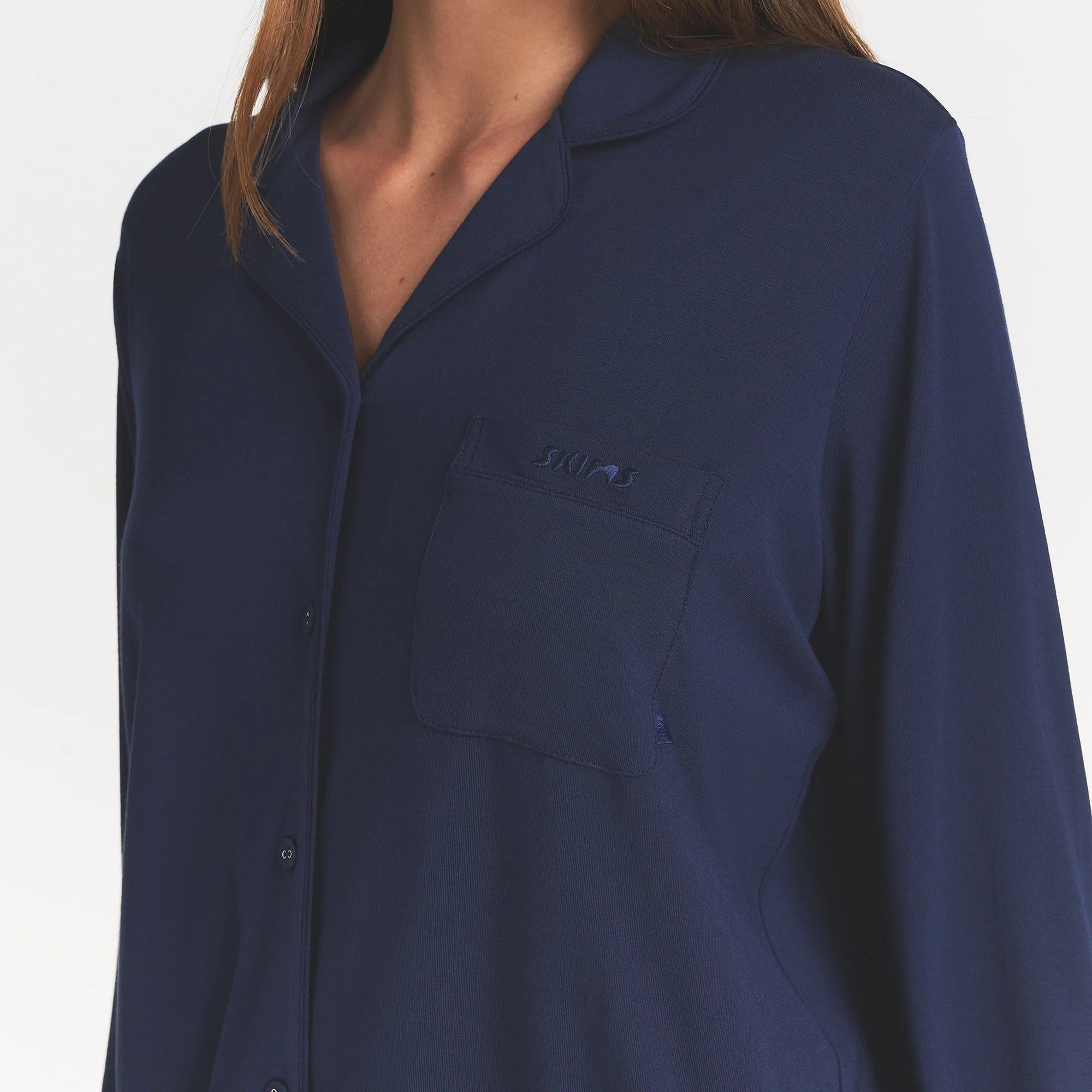 SKIMS SLEEP LONG SLEEVE BUTTON UP SET | NAVY