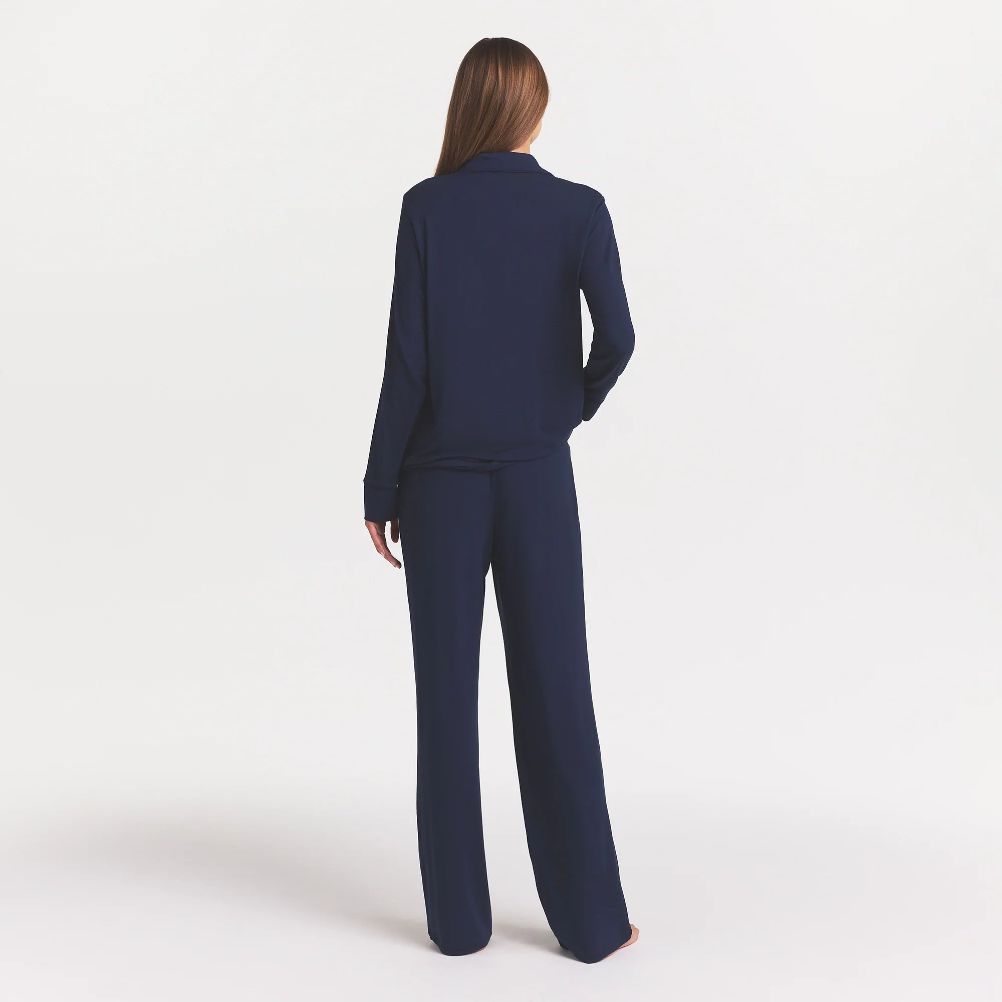SKIMS SLEEP LONG SLEEVE BUTTON UP SET | NAVY
