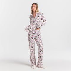 SKIMS SLEEP LONG SLEEVE BUTTON UP SET | MARBLE COOL BUNNY