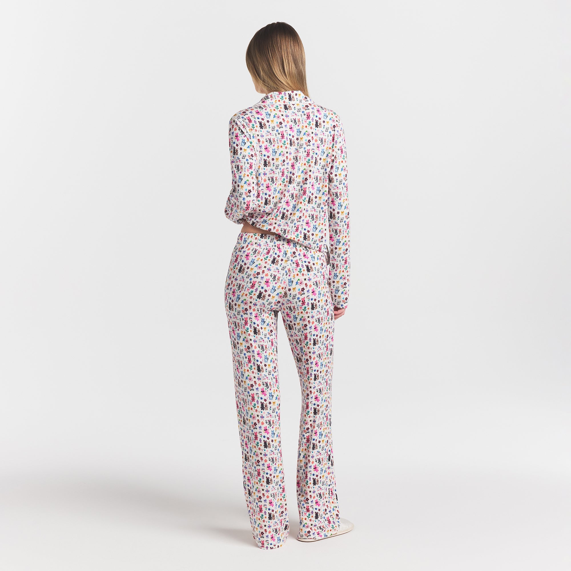 SKIMS SLEEP LONG SLEEVE BUTTON UP SET | MARBLE COOL BUNNY