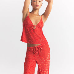SHEER VELVET CAMI AND PANT SET | RUBY