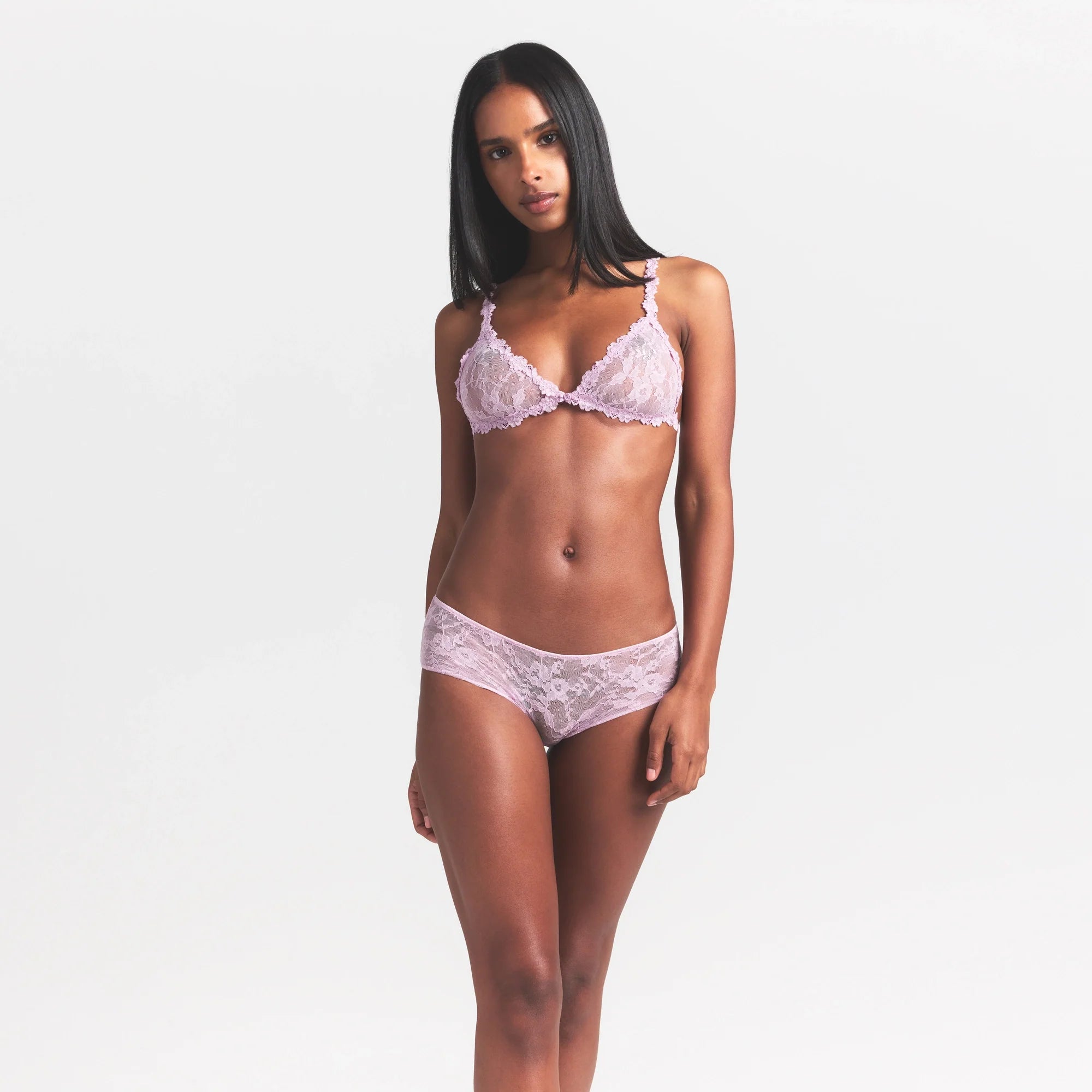 STRETCH LACE TRIANGLE BRALETTE | BABY PINK