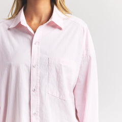 COTTON POPLIN OVERSIZED SLEEP SET | CHERRY BLOSSOM STRIPE
