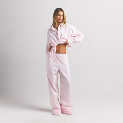 COTTON POPLIN OVERSIZED SLEEP SET | CHERRY BLOSSOM STRIPE