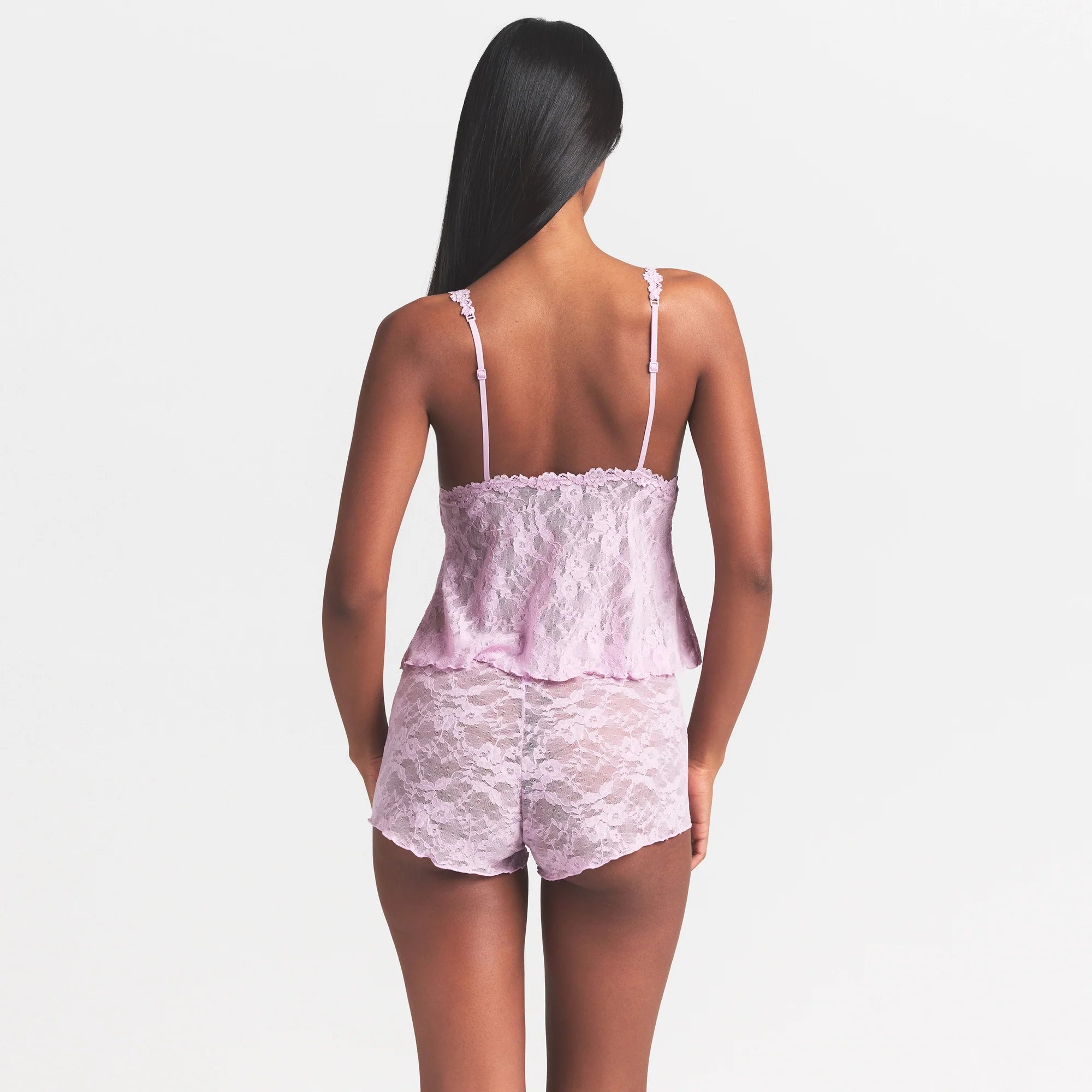 STRETCH LACE TRIANGLE CAMI AND SHORT SET | BABY PINK