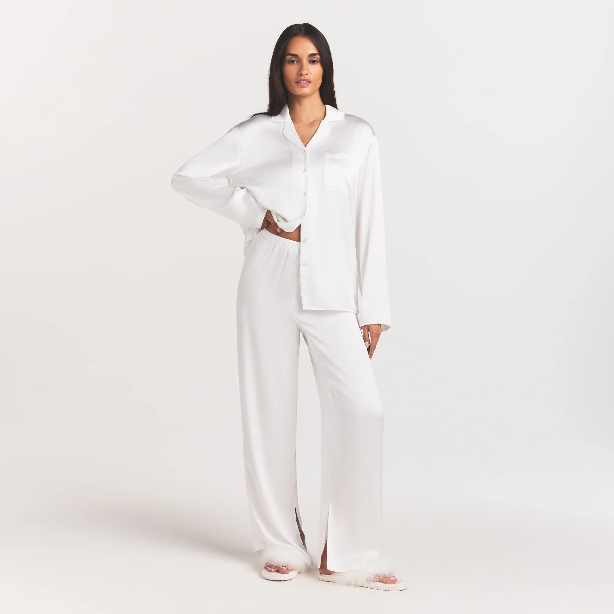 WOVEN SHINE LONG SLEEP SET | IVORY