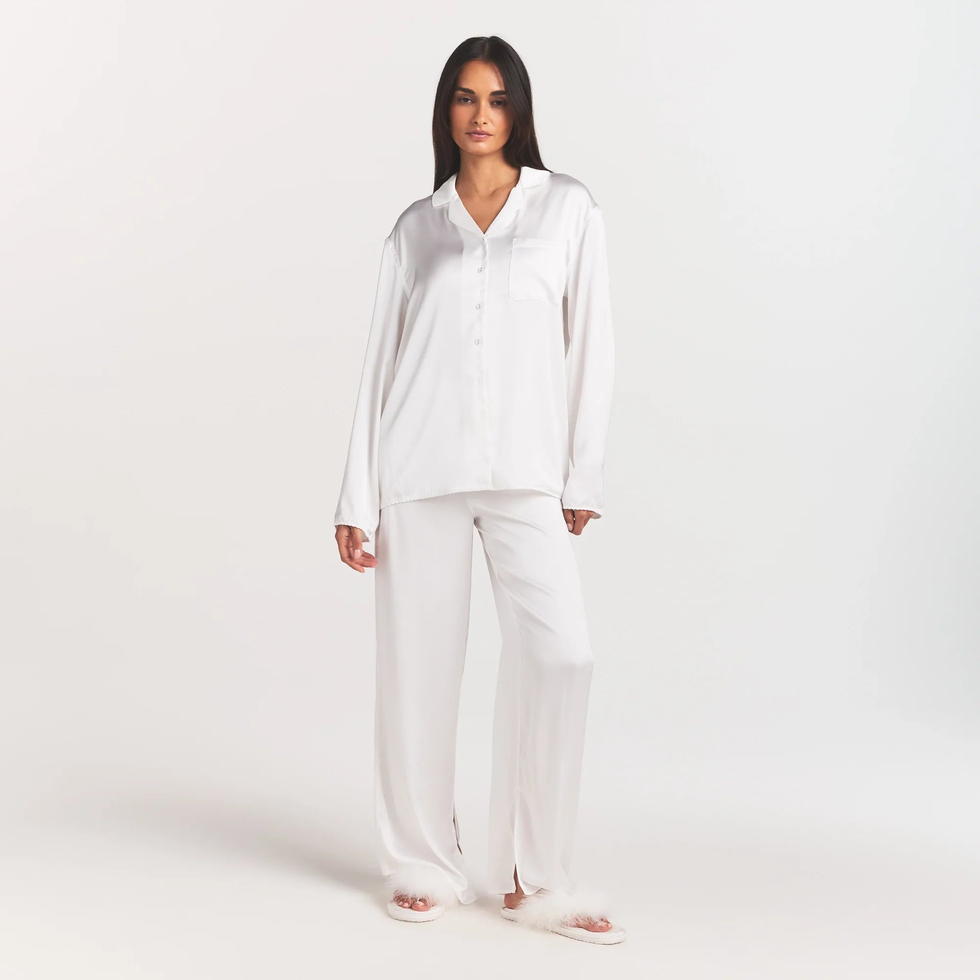 WOVEN SHINE LONG SLEEP SET | IVORY