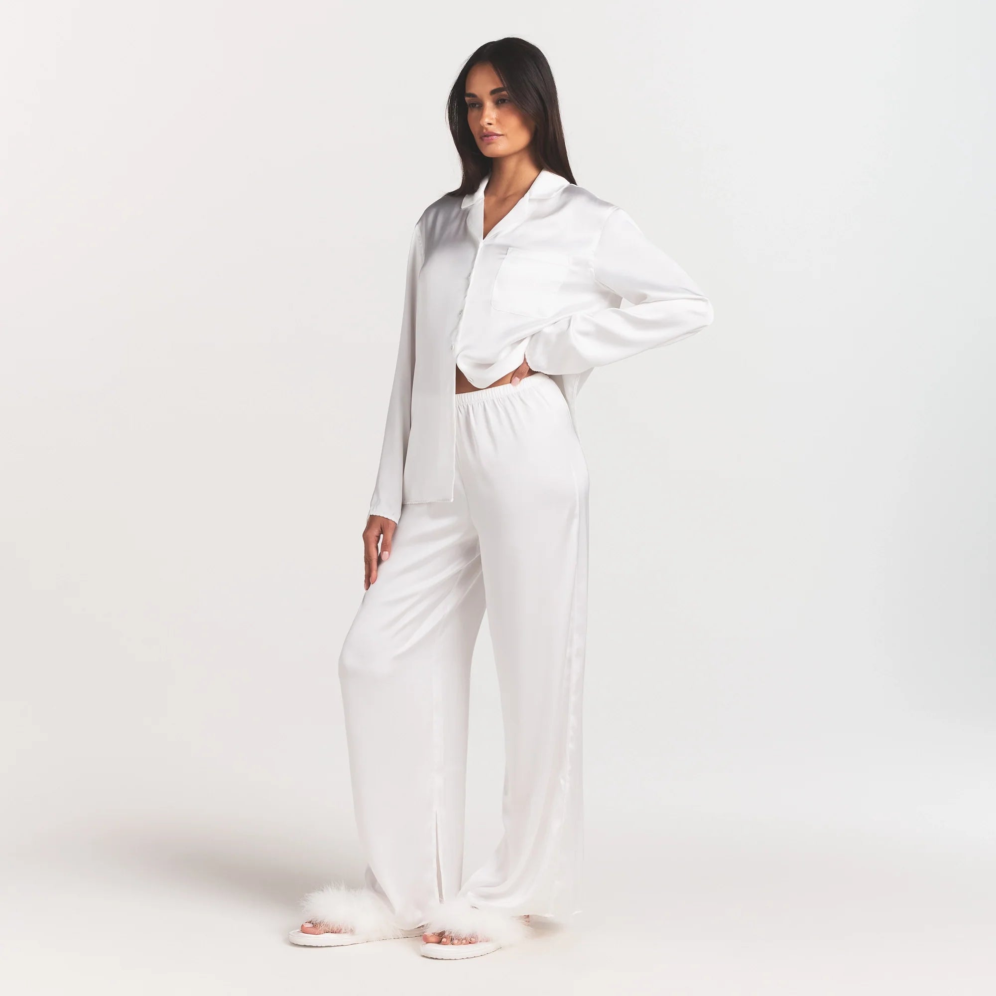 WOVEN SHINE LONG SLEEP SET | IVORY